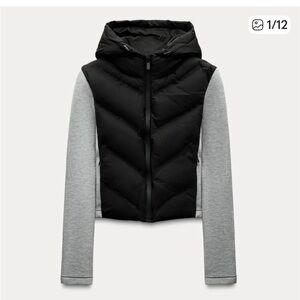 🔥RARE ZARA COMBINATION BLACK PUFFER JACKET NWT M S HOODED CROP